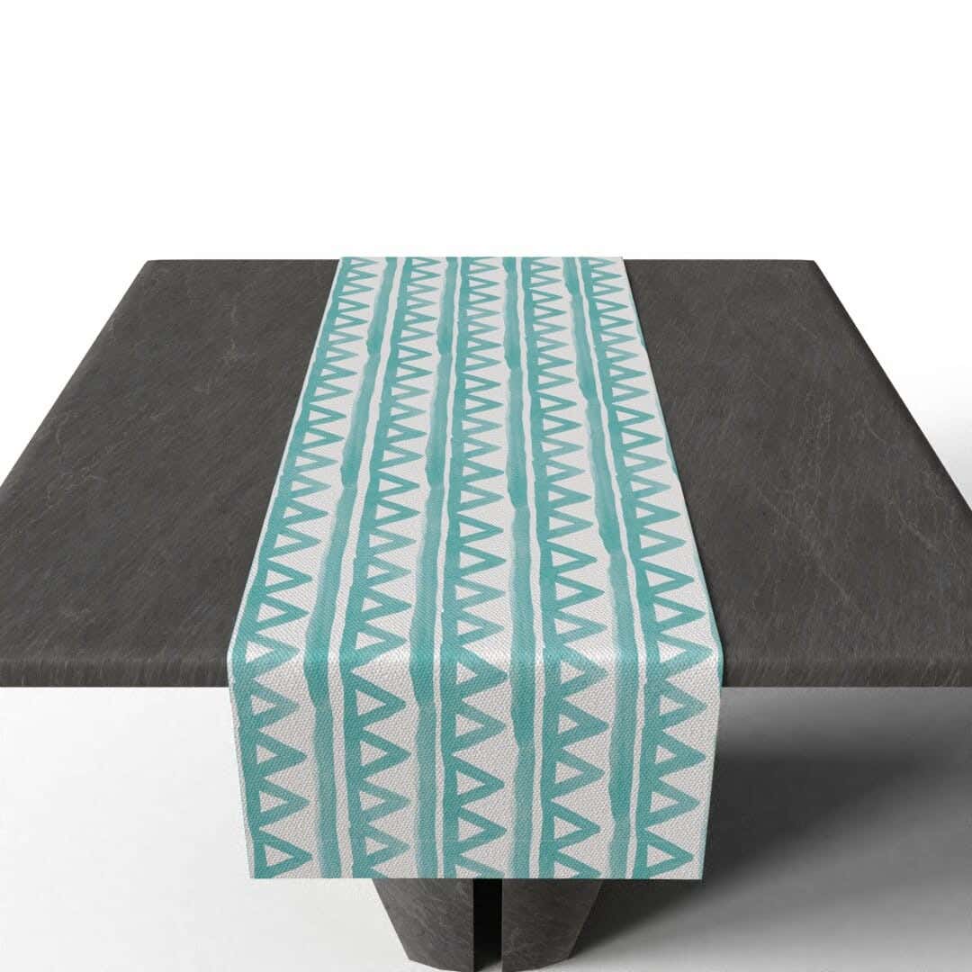 Fabric Runner Dinner Tablecloth, 35×140 cm - Turquoise White