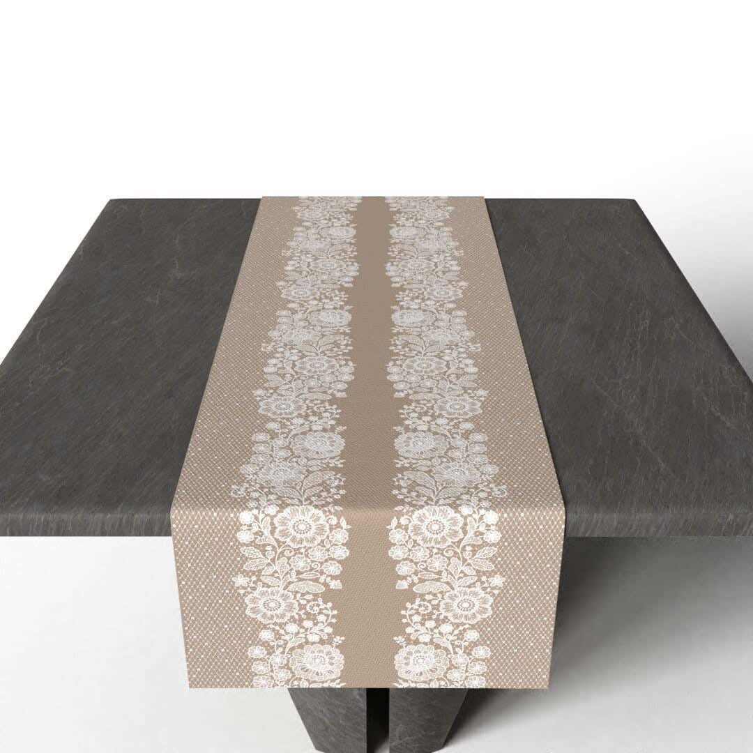 Fabric Runner Dinner Tablecloth, 35×140 cm - Beige White