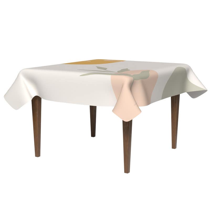 Polyester Tablecloth, 140×140 cm - Yellow white