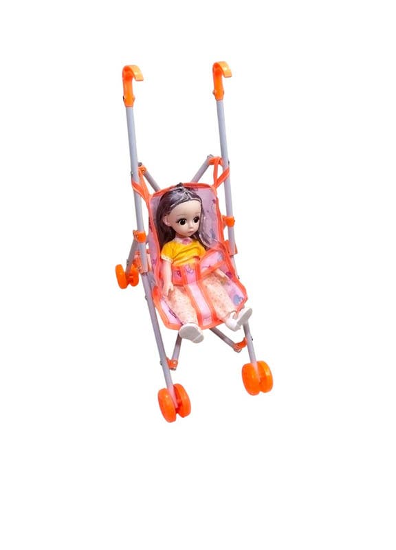 El-Safwa Baby Doll Toy With Wheel For Girls - Orange