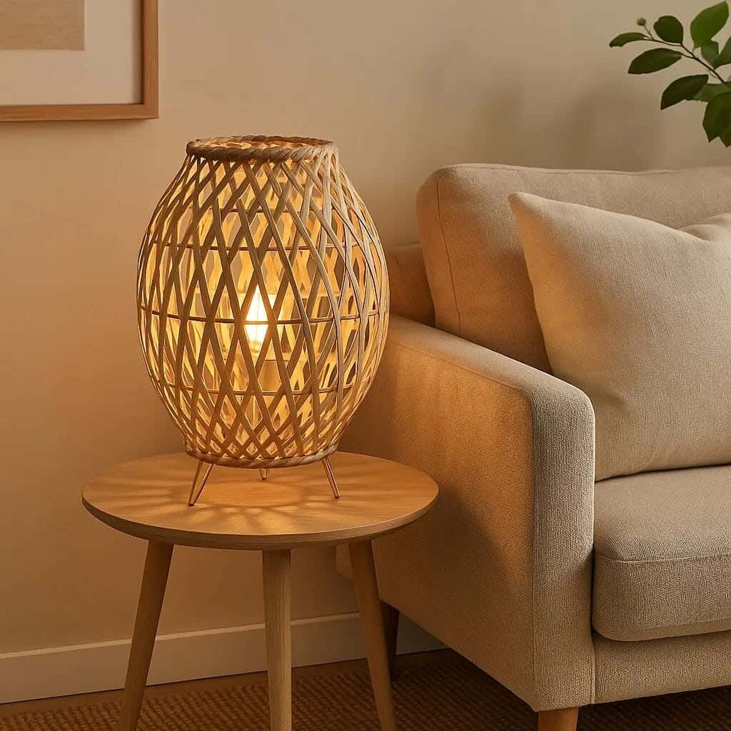 TBS Bamboo Boho Table Lamp, 30 ×25 cm - Beige