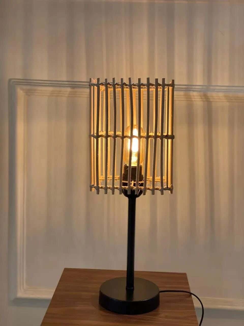 TBS Bamboo Boho Table Lamp, 45 ×20 cm - Beige