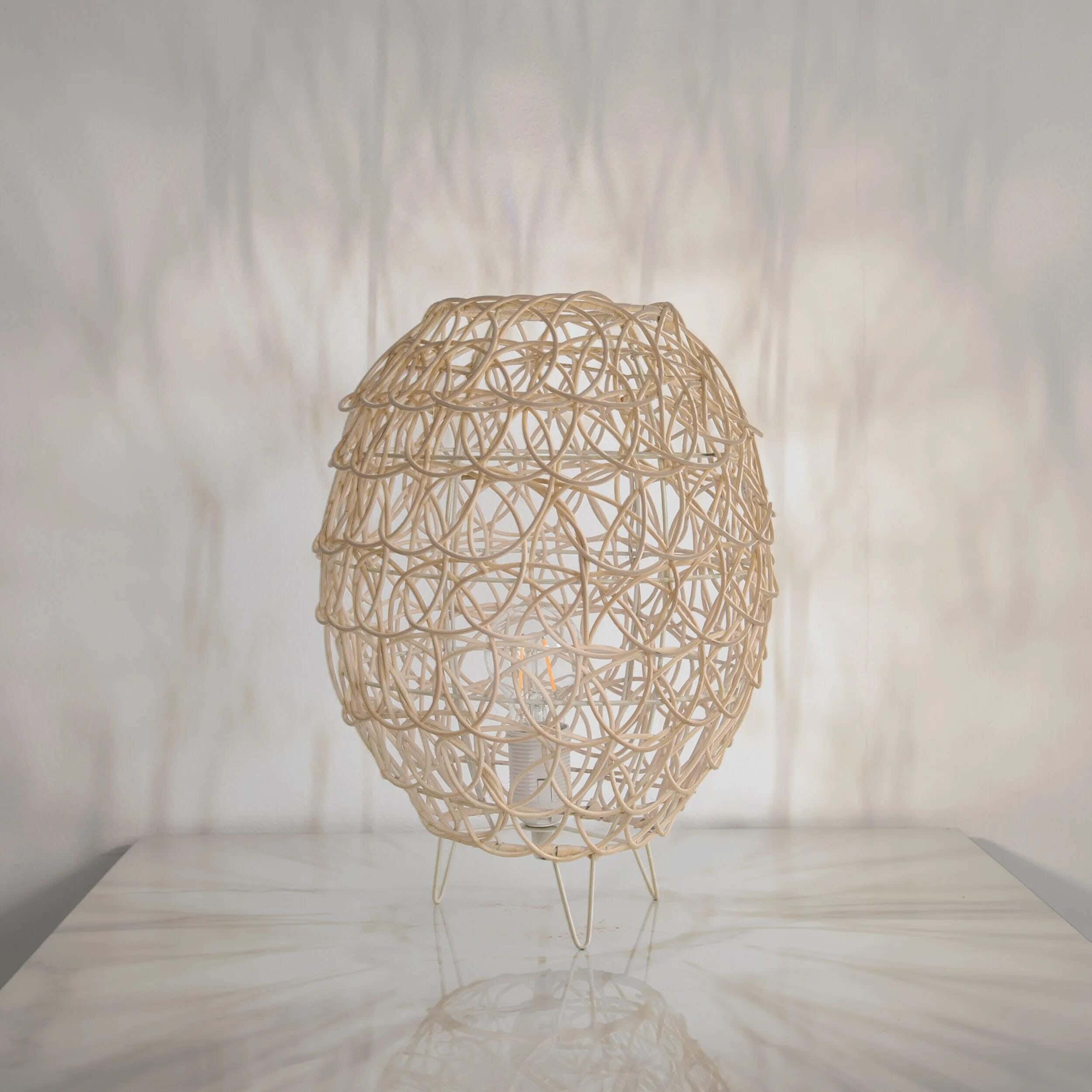 TBS Bamboo Boho Table Lamp, 25 ×20 cm - Beige