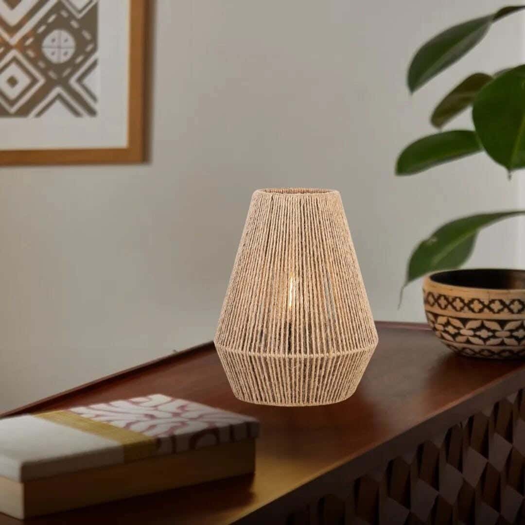 TBS Burlap Threads Boho Table Lamp, 20 ×20 cm - Beige