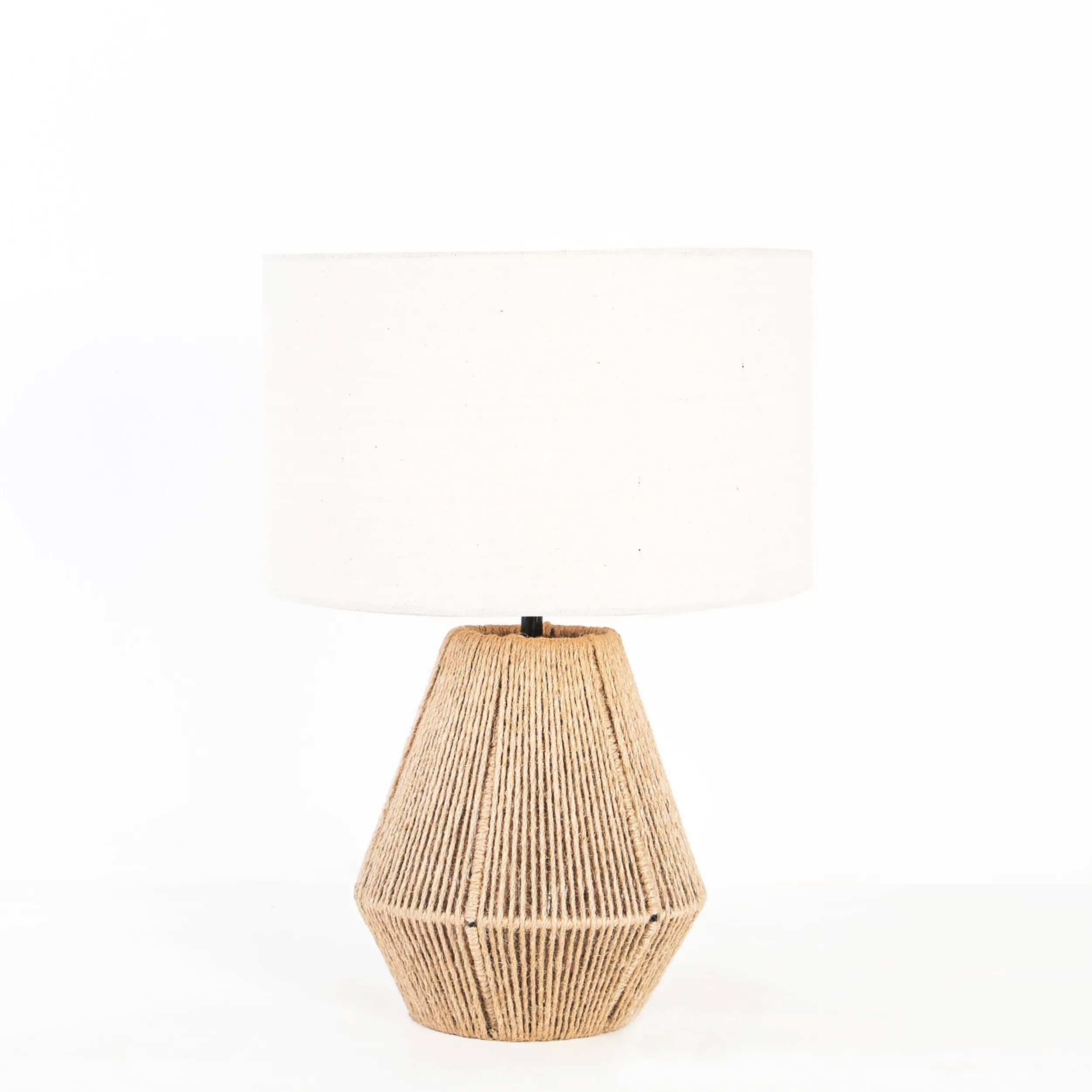 TBS Burlap Threads And Fabric Boho Table Lamp, 40 ×30 cm - White