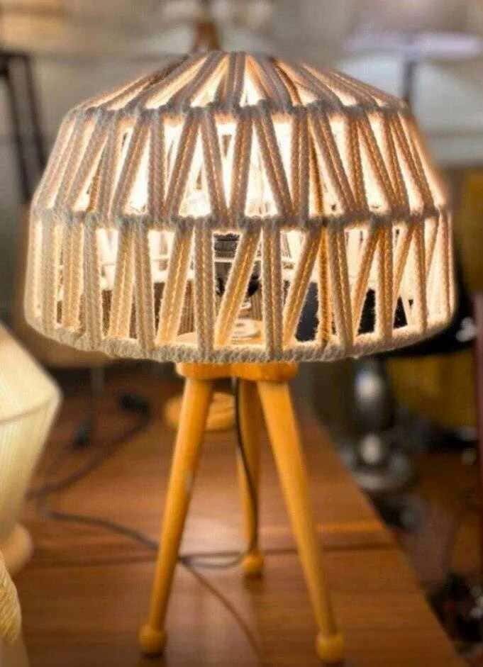 TBS Macrame Threads Boho Table Lamp, 45 ×30 cm - Off White