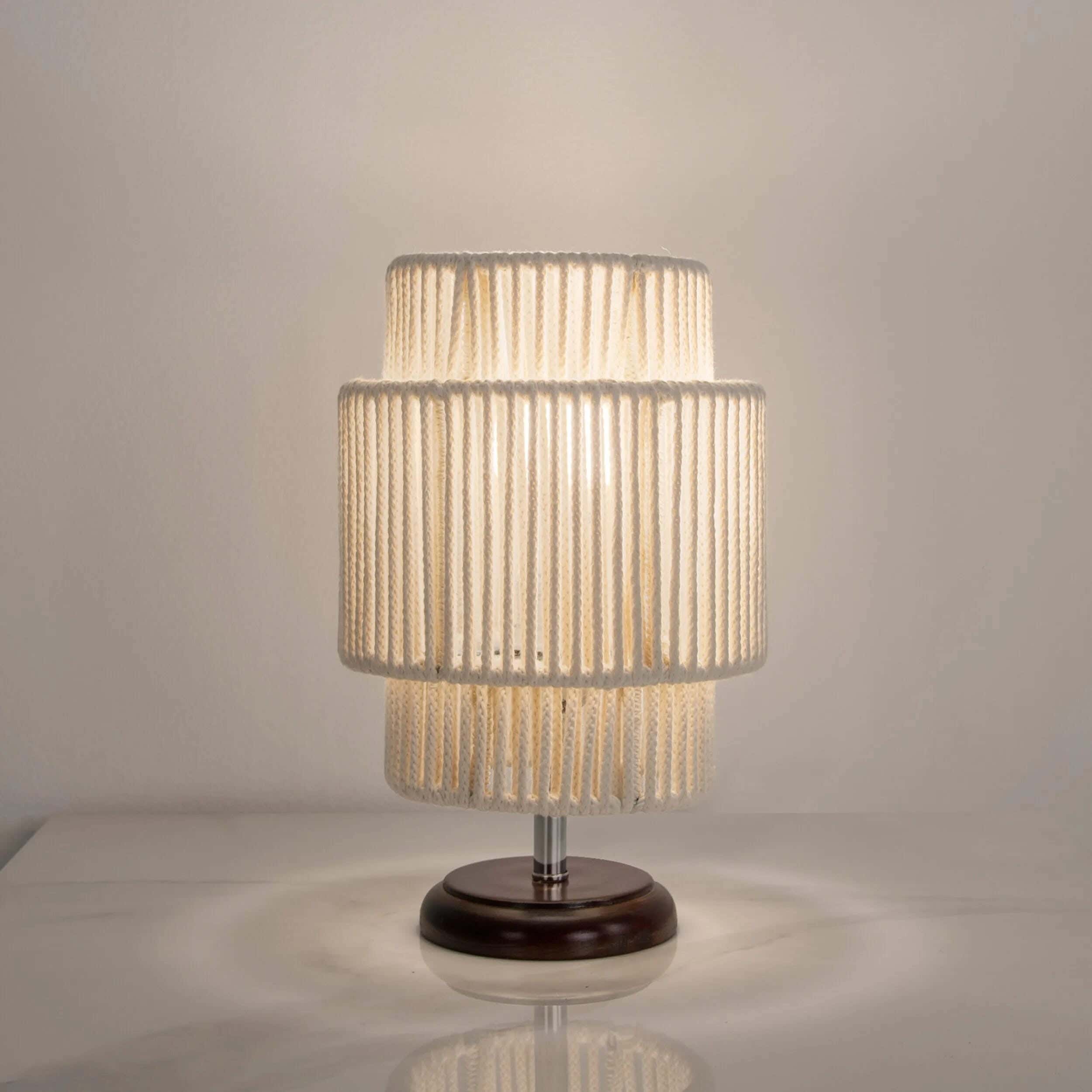 TBS Macrame Threads Boho Table Lamp, 45 ×20 cm - Off White