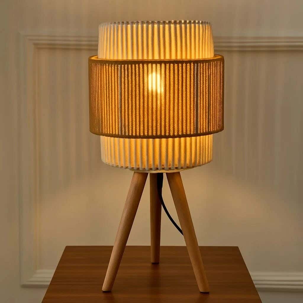 TBS Macrame Threads Boho Table Lamp, 45 ×25 cm - Off White
