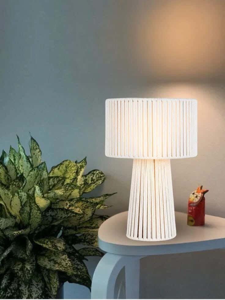 TBS Macrame Threads Boho Table Lamp, 50 ×40 cm - Off White