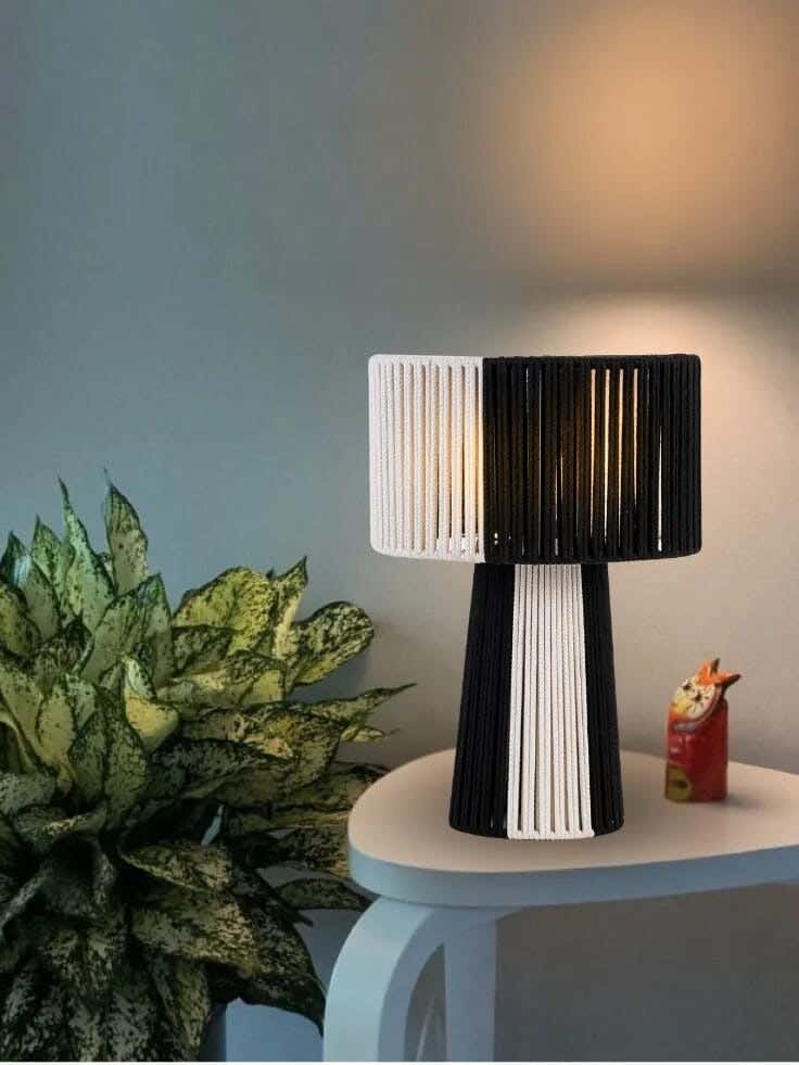TBS Macrame Threads Boho Table Lamp, 55 ×40 cm - Black White