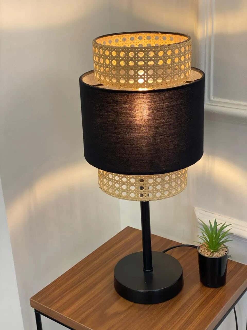 TBS Rattan Boho Table Lamp, 45 ×25 cm - Beige