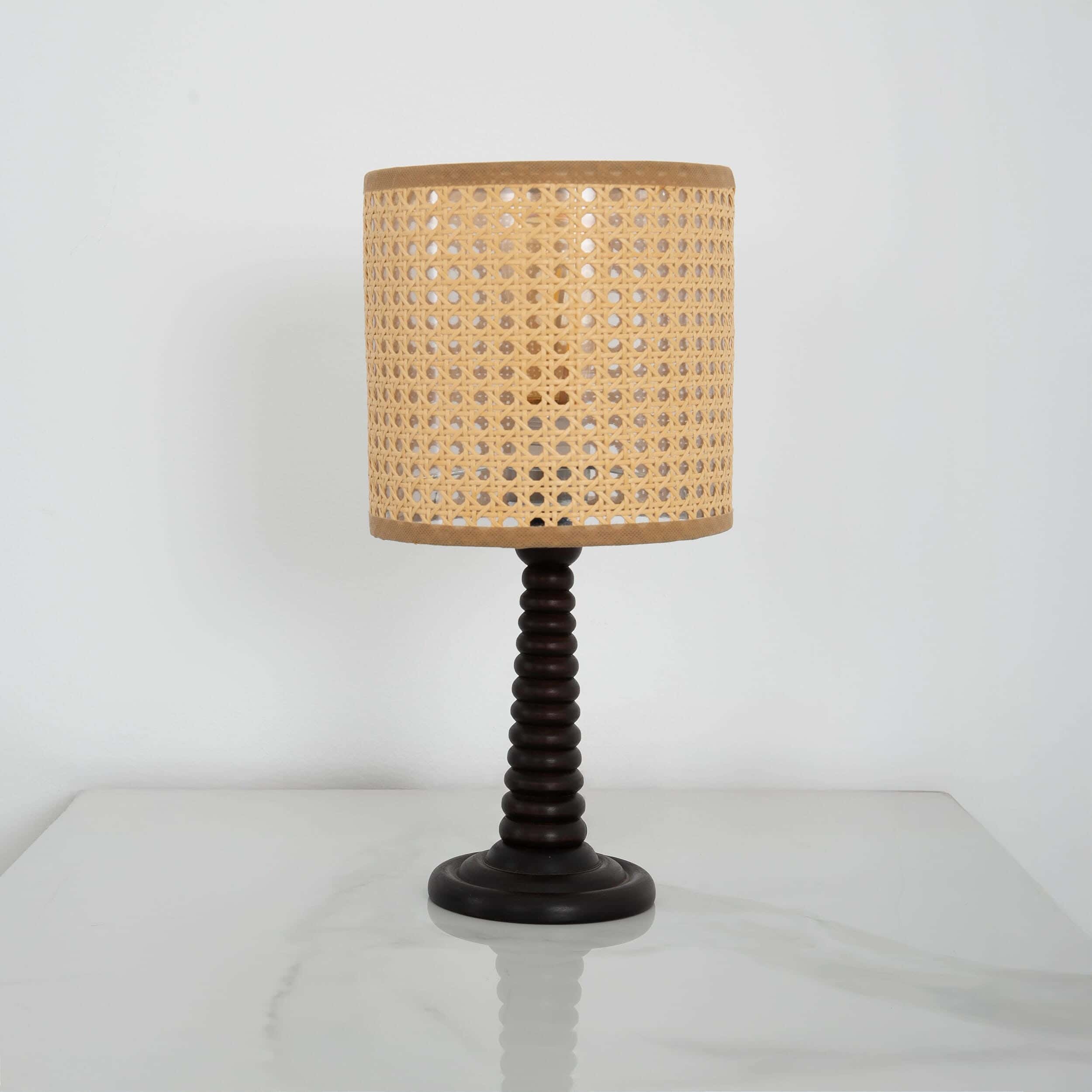 TBS Home Table Lamp, Rattan Wood, 20x20x45 cm - Beige