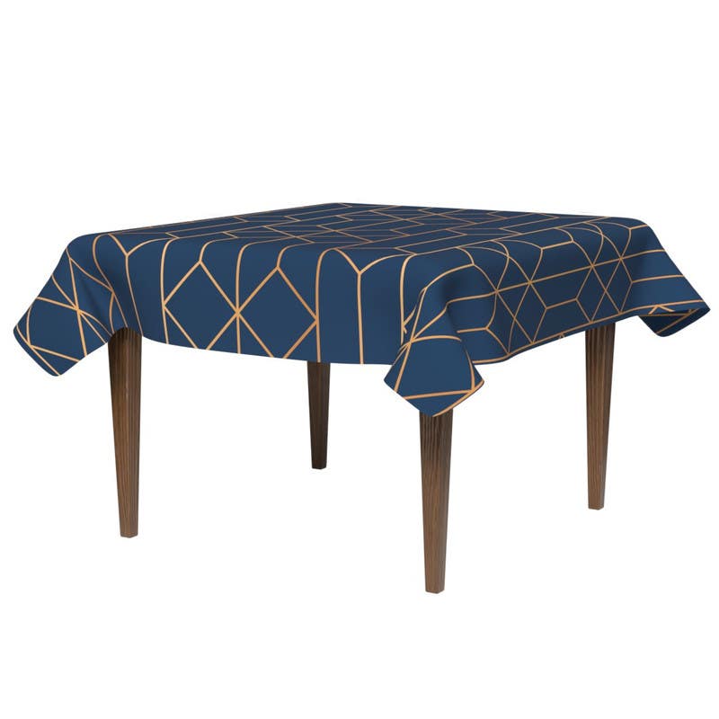 Polyester Tablecloth, 140×140 cm - Blue Gold