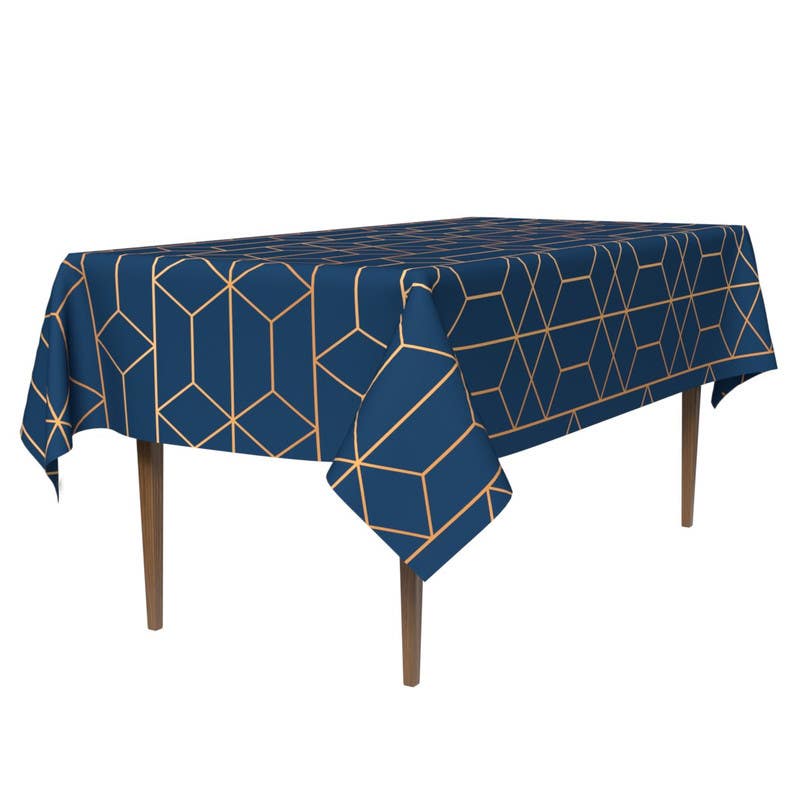 Polyester Tablecloth, 140×300 cm - Blue Gold