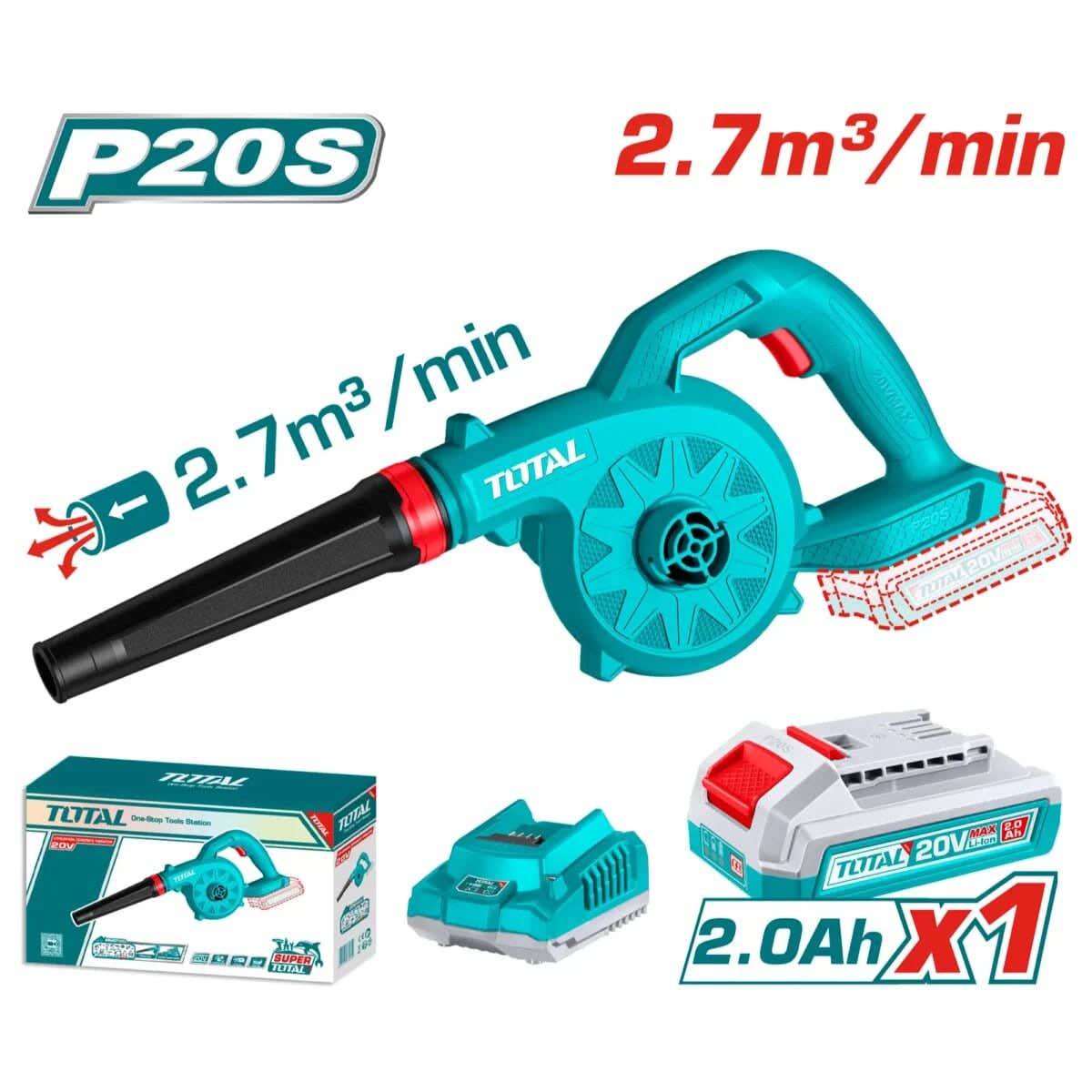 Total Cordless Blower, 20V, TABLI20781 - Blue