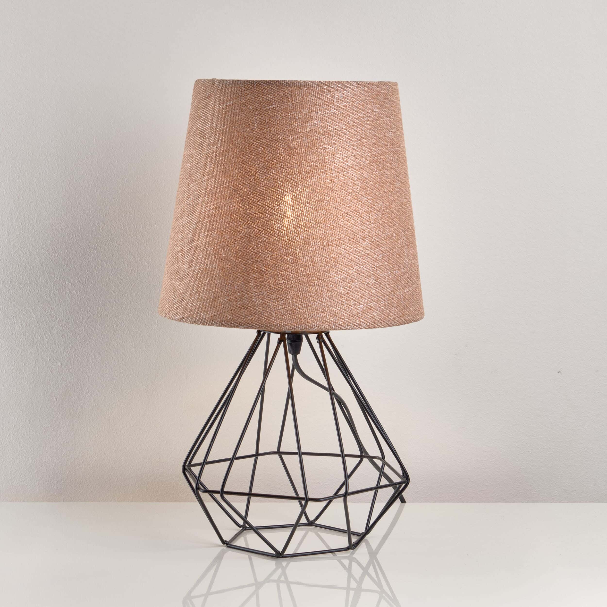 NAGAFA SHOP Rust-Resistant Metal And Natural Linen Fabric Table Lamp, 17×23×40 cm - Black Beige