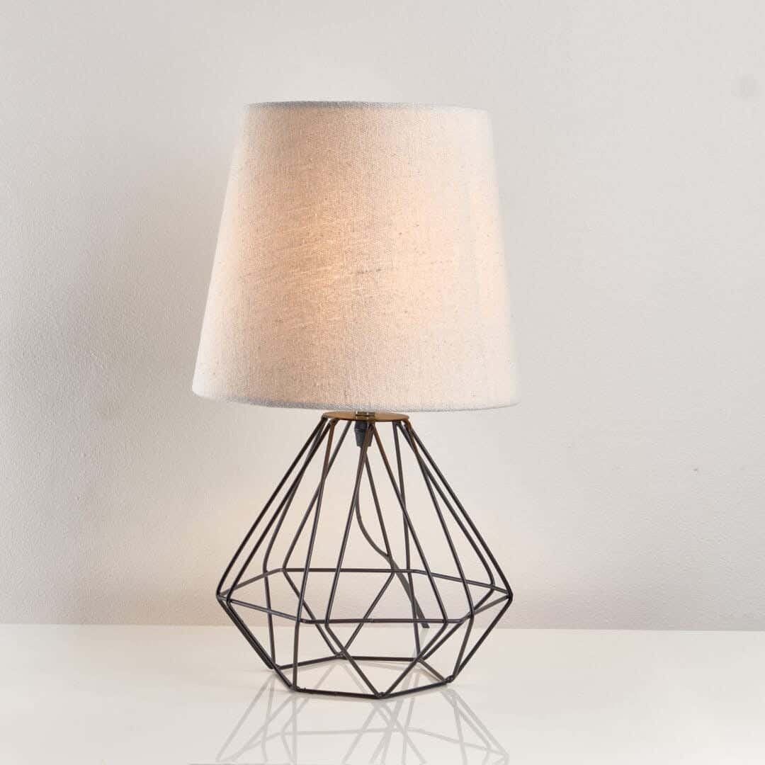 NAGAFA SHOP Rust-Resistant Metal And Natural Linen Fabric Table Lamp, 17×23×40 cm - Black And White