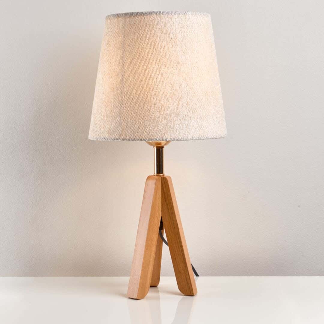 NAGAFA SHOP Red Beech Wood, Velvet Fabric Table Lamp, 17×23×45 cm - Beige Wood Off-White