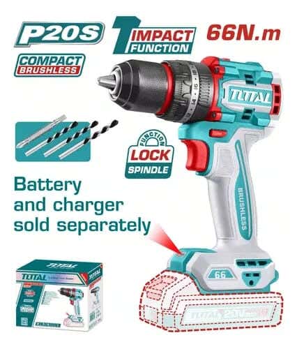 Total Cordless Electric Drill, 66 Nm - Blue