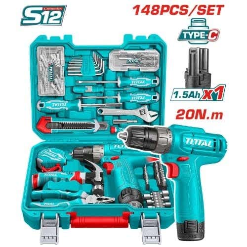 Total Power Tool Kit, 148 Pieces, THKTHP41487 - Blue