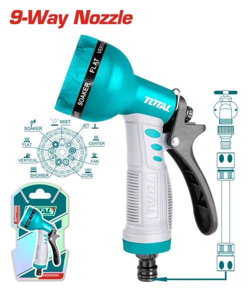 Total Water Spray Gun, Plastic, 9 Shapes, THWS010901 - Blue