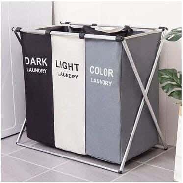 Foldable 3-Sections Waterproof Cloth Laundry Basket Washing Hamper Bin Storage - Multicolor