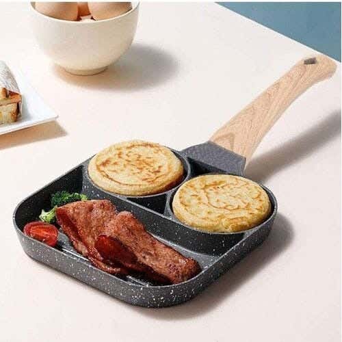 Divided Granite Egg Pan with Wooden Handle -Grey