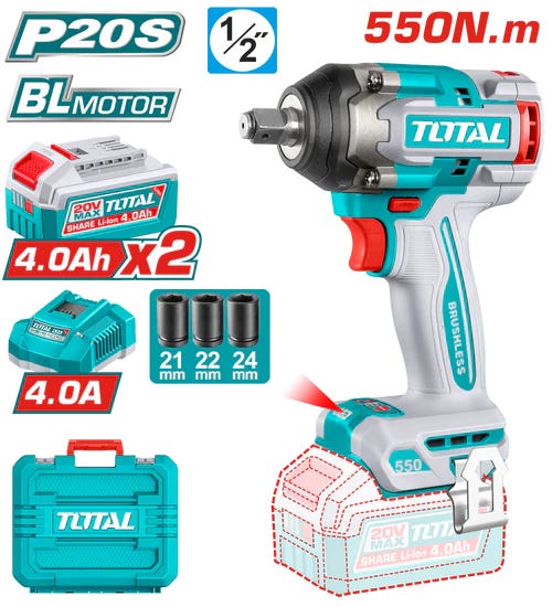 Total 20V Cordless Drill with Battery and Charger, TIWLI2055 - Blue
