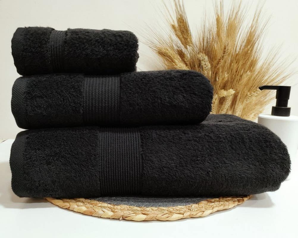 jacquardina Cotton Face Towel Set, 3 Pieces - Black