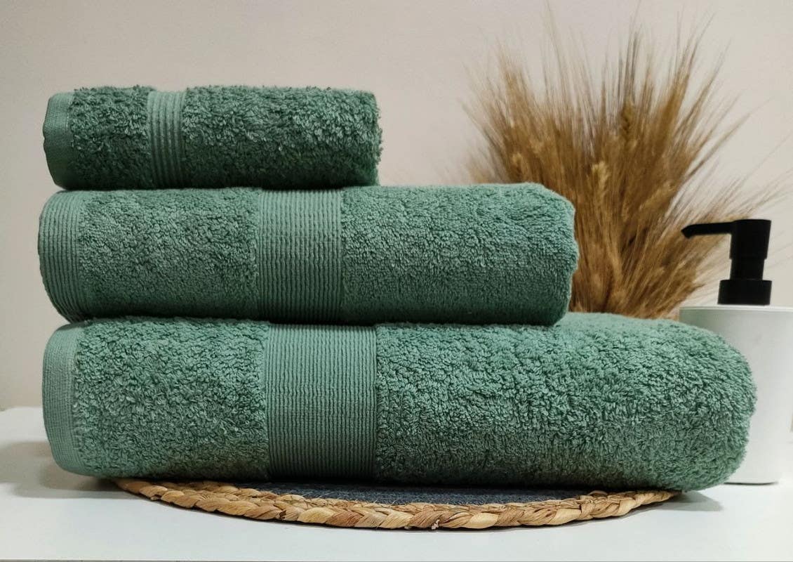 jacquardina Cotton Face Towel Set, 3 Pieces - Green