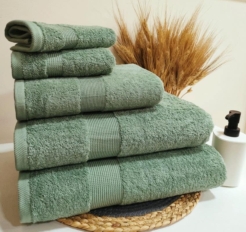 jacquardina Cotton Face Towel Set, 5 Pieces - Green
