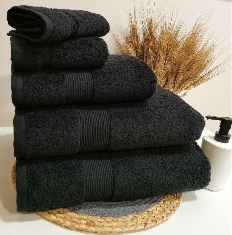 jacquardina Cotton Face Towel Set, 5 Pieces - Black