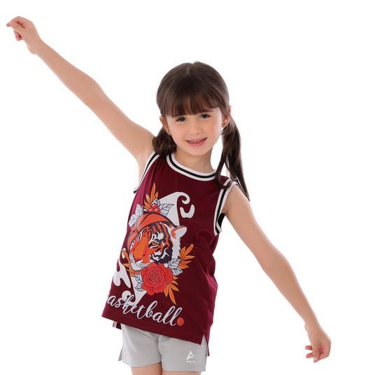 Anja Polyester Sleeveless T-Shirt, For Girls - Burgundy