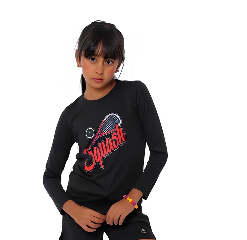 Anja Polyester Long Sleeve T-Shirt, For Girls - Black