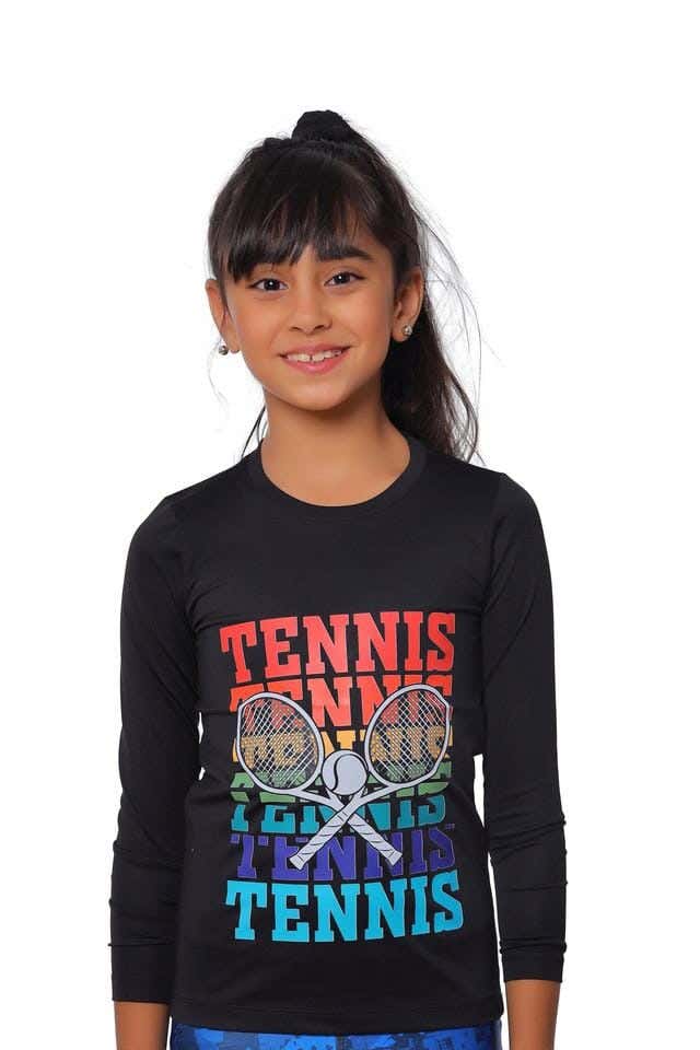Anja Polyester Long Sleeve T-Shirt, For Girls - Black