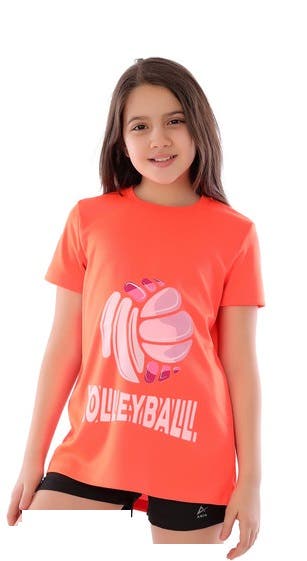 Anja Polyester Short Sleeve T-Shirt, For Girls - Orange