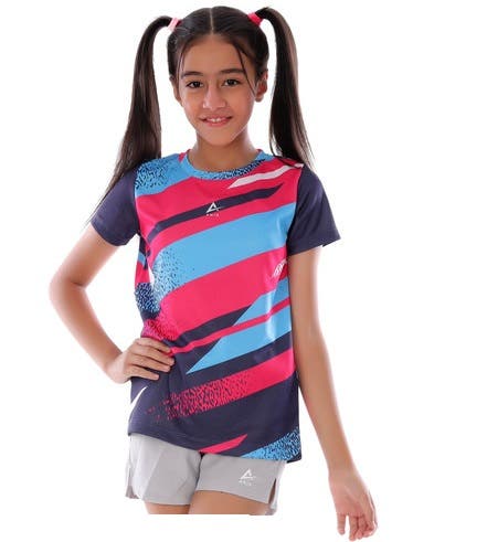 Anja Polyester Short Sleeve T-Shirt, For Girls - Blue-Multicolor