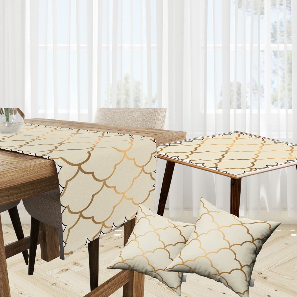 Velvet Runner Dinner Tablecloth, With 2 Cushion Covers - Multicolor, With 2 Side Tablecloth Free