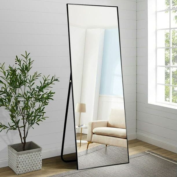 Lion Hose Rectangular Folding Metal Frame Stand Mirror, 170×60 Cm - Black