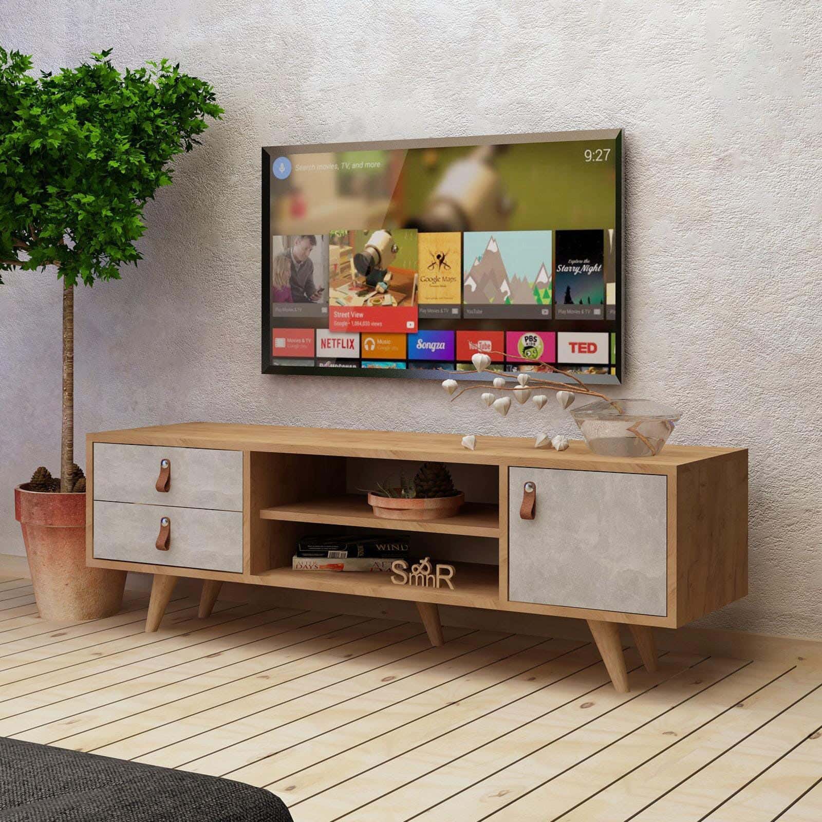 MDF Wood Screen Table, 160×30×45 cm - Light Brown