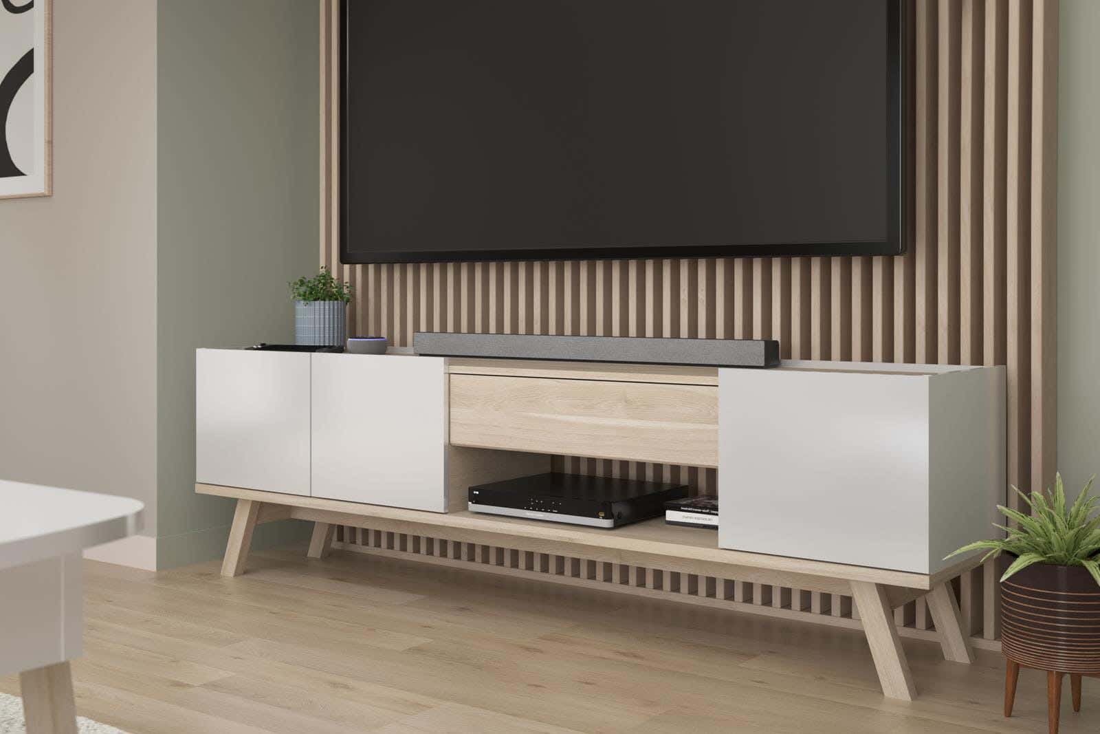 MDF Wood Screen Table, 180×35×45 cm - Beige White