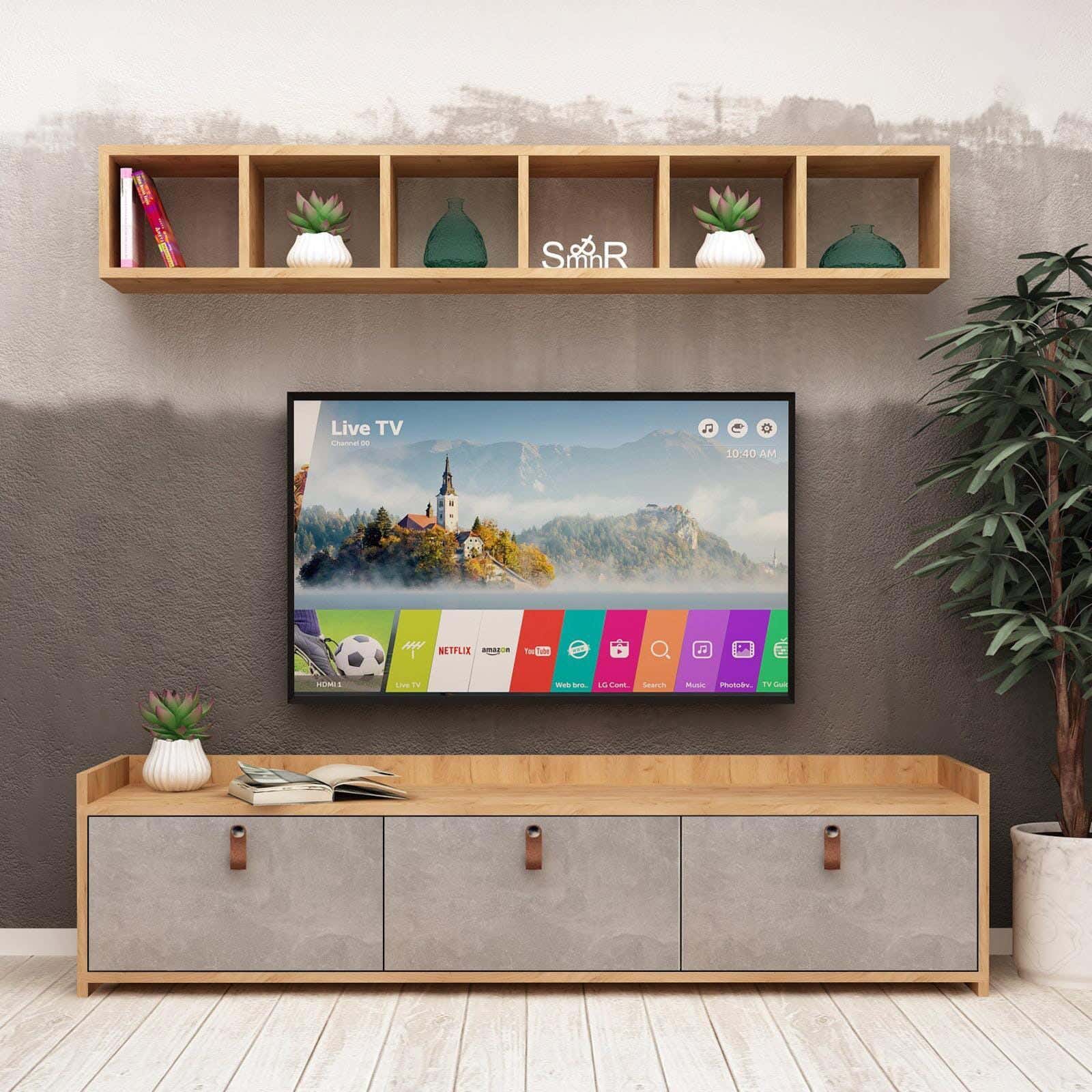 MDF Wood Screen Unit, 180×30×45 cm - Brown Grey