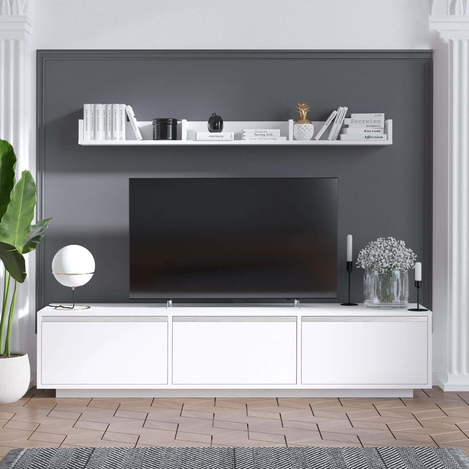 MDF Wood Screen Unit, 180×30×45 cm - White