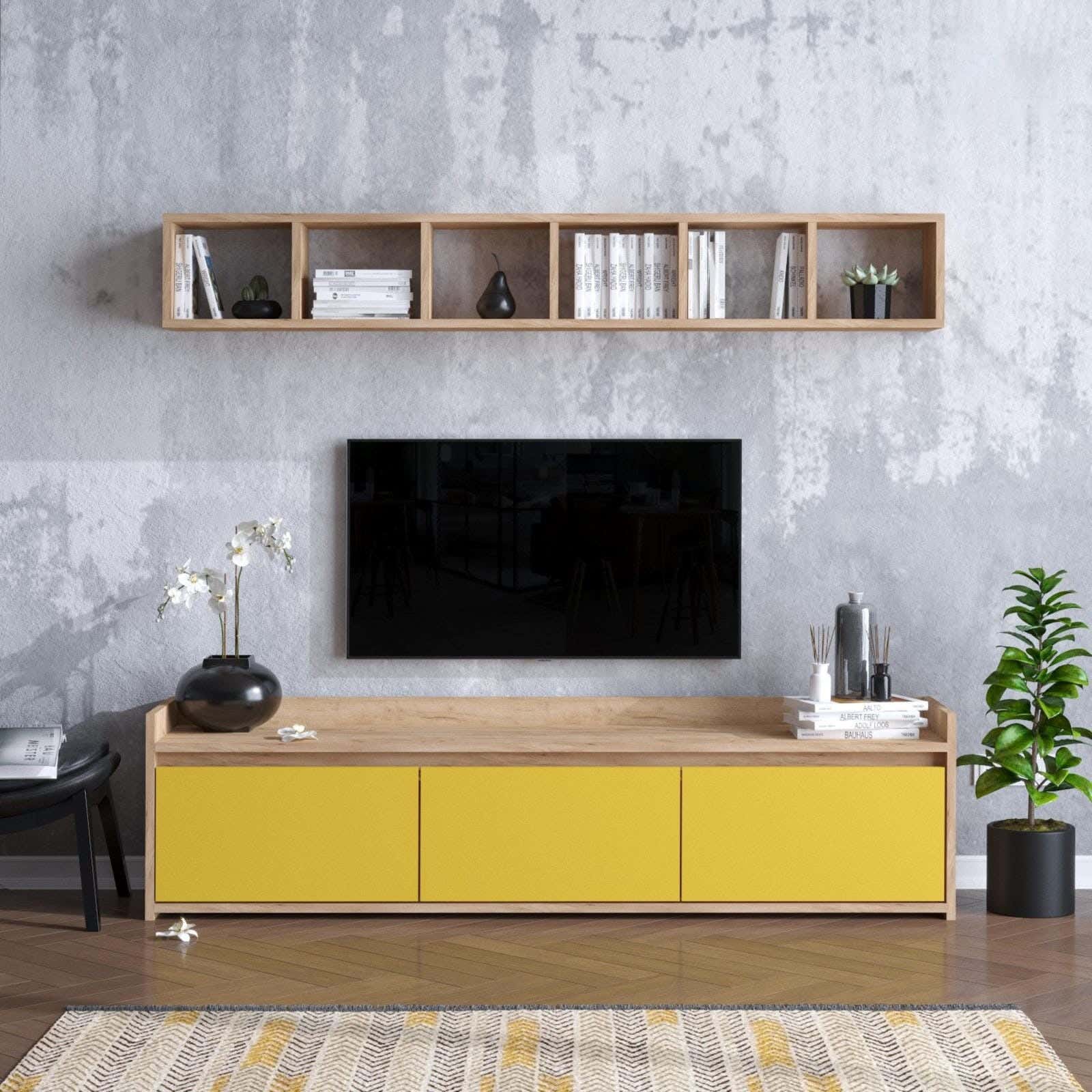 MDF Wood Screen Table, 180×30×45 cm - Beige Yellow
