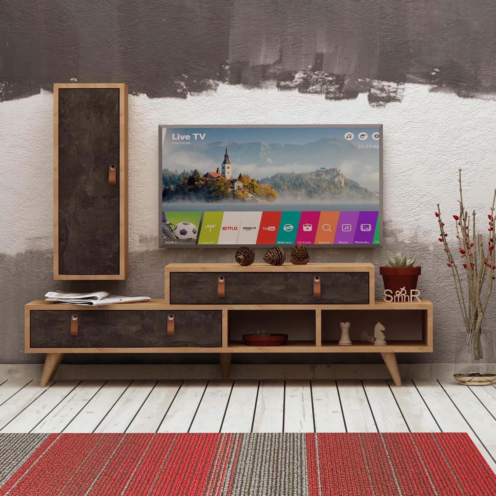 MDF Wood Screen Unit, 180×30×50 cm - Dark Beige Brown