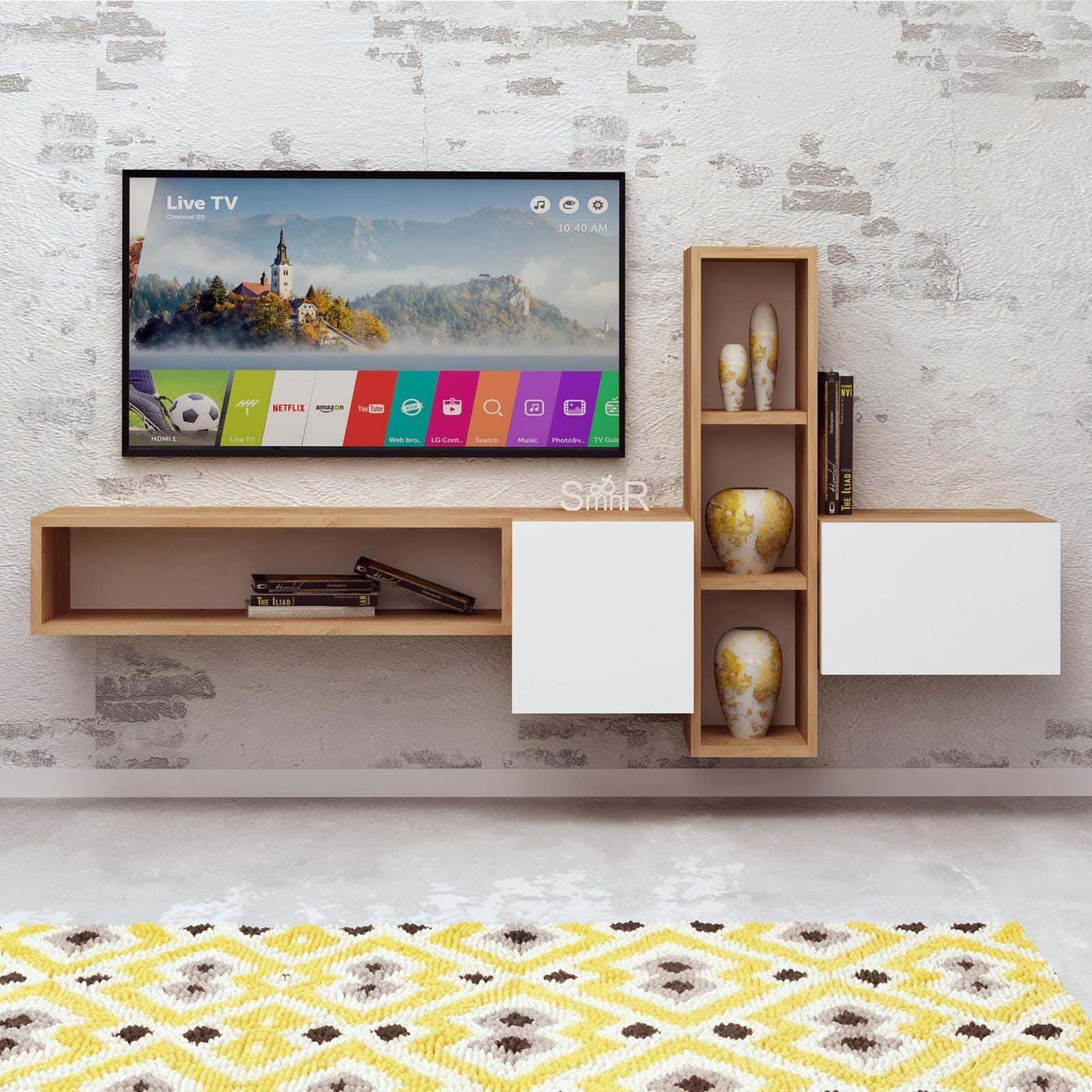 MDF Wood Screen Table, 180×30×70 cm - Beige White