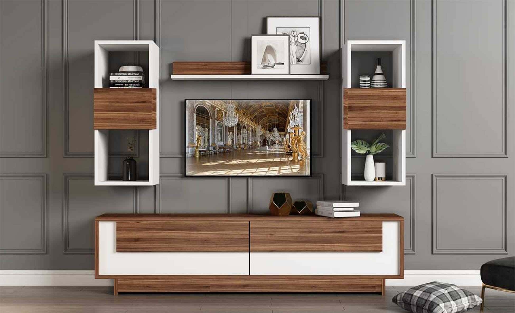 MDF Wood Screen Unit, 160×30×40 cm - White Brown