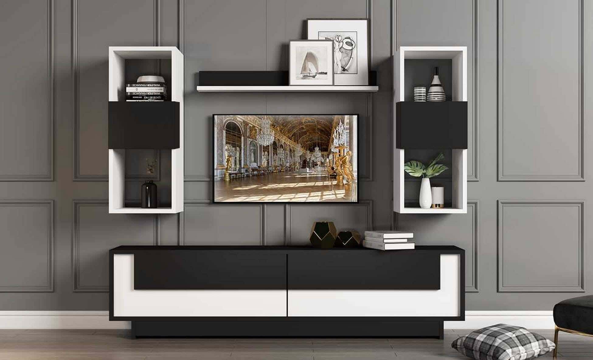 MDF Wood Screen Unit, 160×30×40 cm - Black White