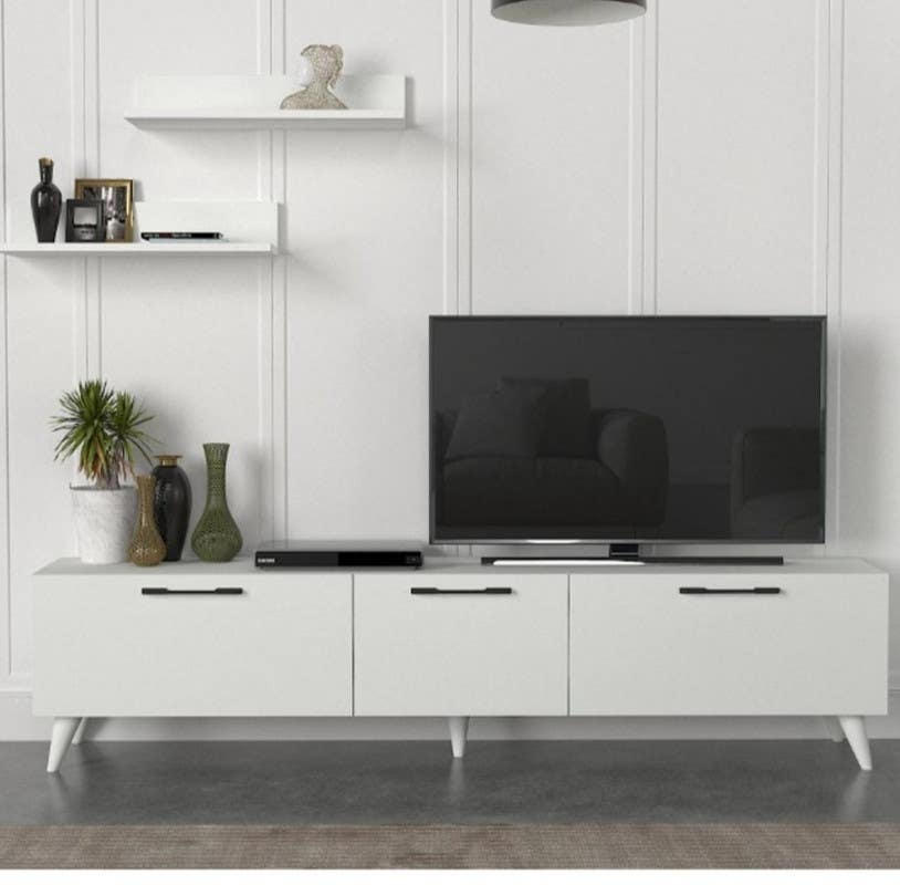 MDF Wood TV Table, 32×180×55 - White