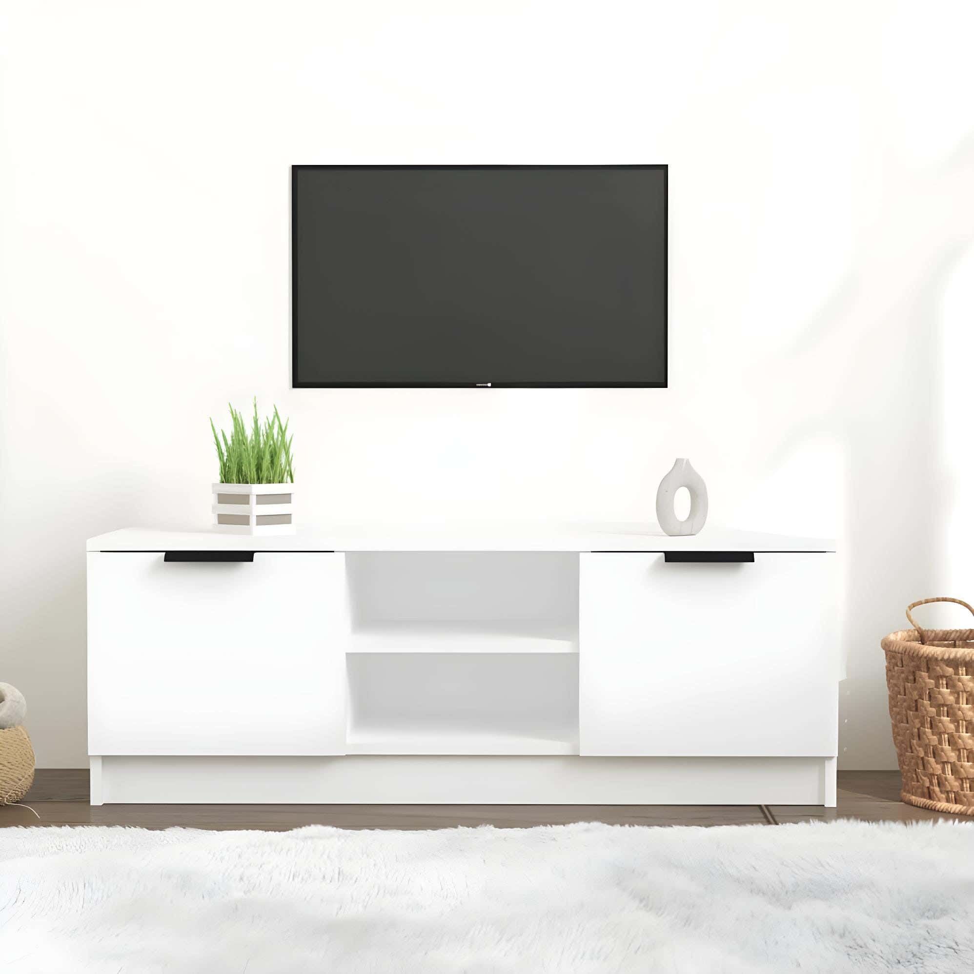 MDF Wooden Tv Table, 40 × 110 × 30 Cm, Melamine Surface - White
